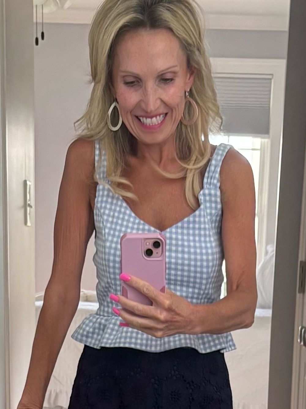 Forever 21 Blue Gingham Button Ruffle Top- sooo adorable